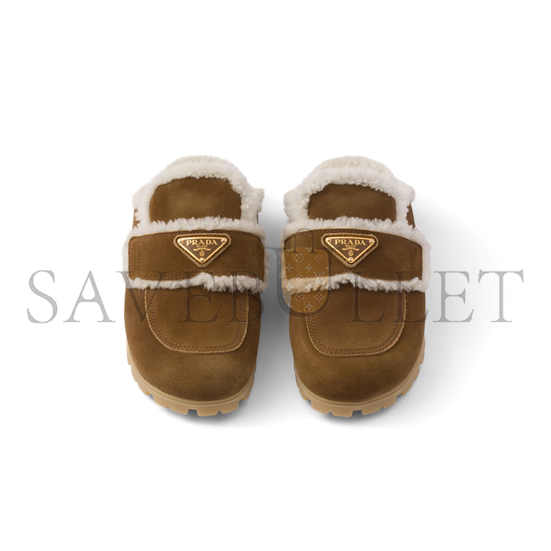 PRADA SUEDE AND SHEARLING SLIPPERS 1S711M